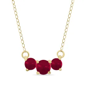 1 Carat Tw Ruby Three Stone Pendant Necklace 14K Yellow Gold