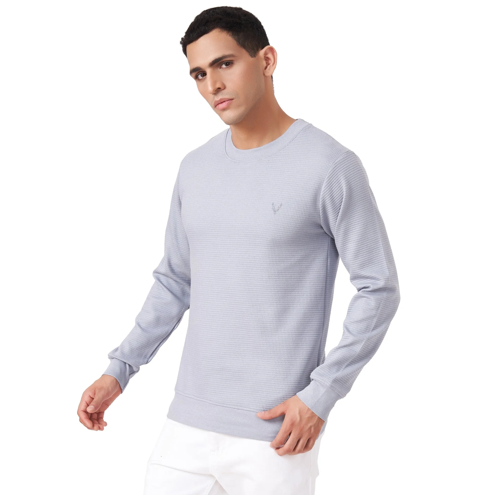 100% Cotton Waffle Knit Full Sleeve Round Neck Sweatshirt