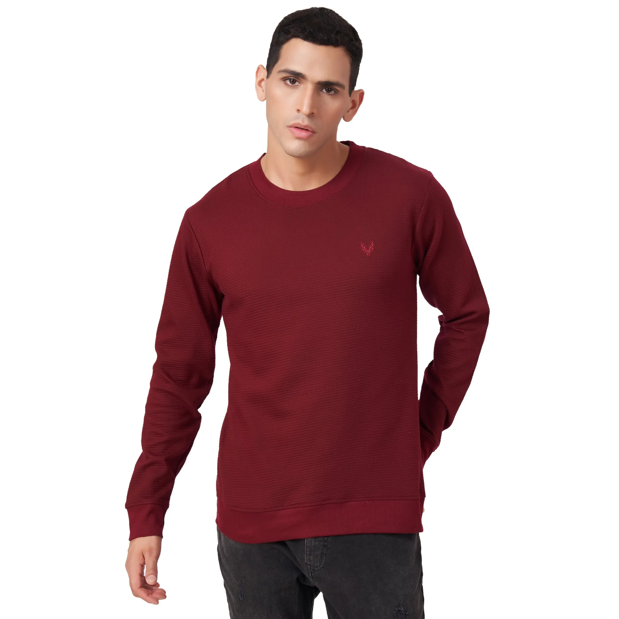 100% Cotton Waffle Knit Full Sleeve Round Neck Sweatshirt