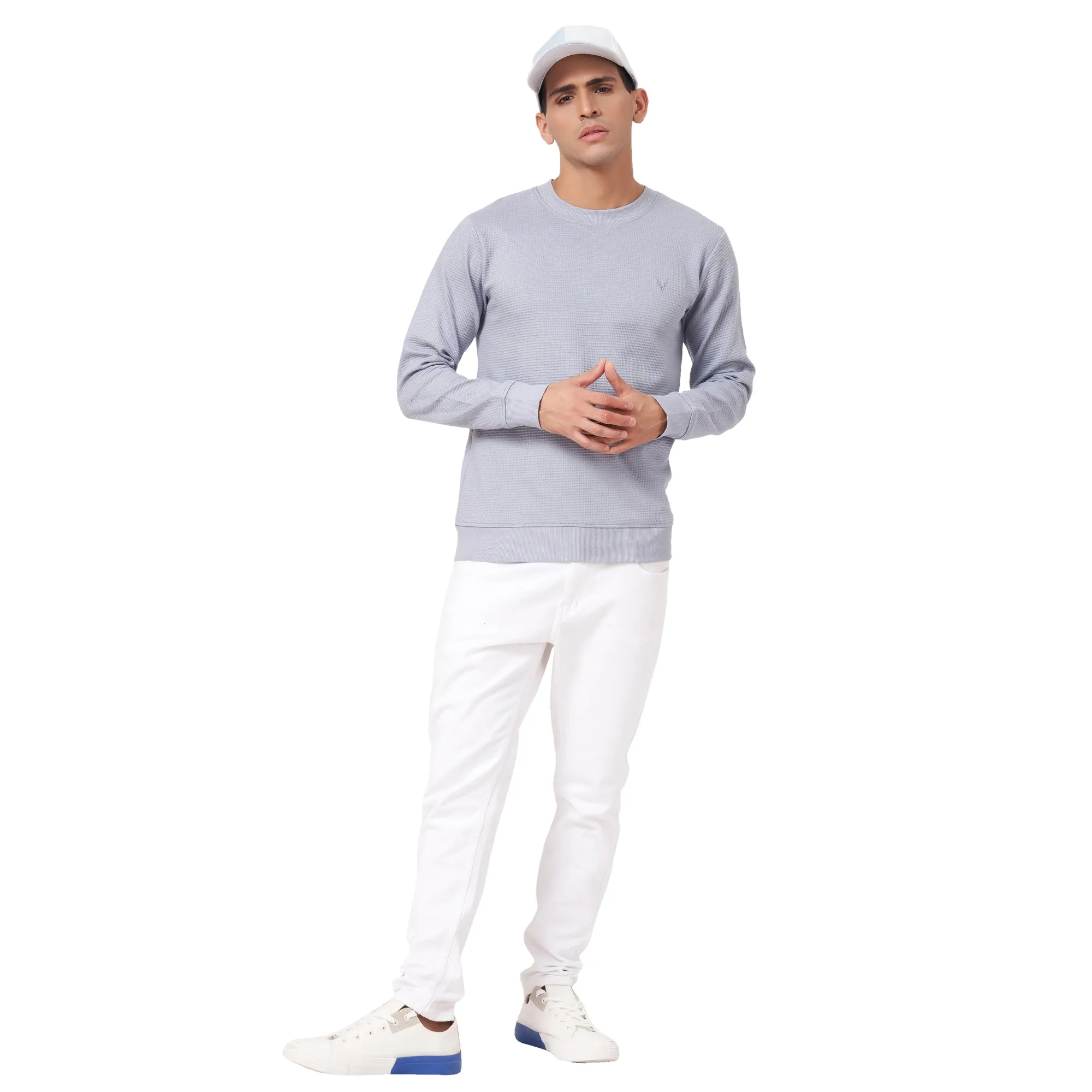 100% Cotton Waffle Knit Full Sleeve Round Neck Sweatshirt