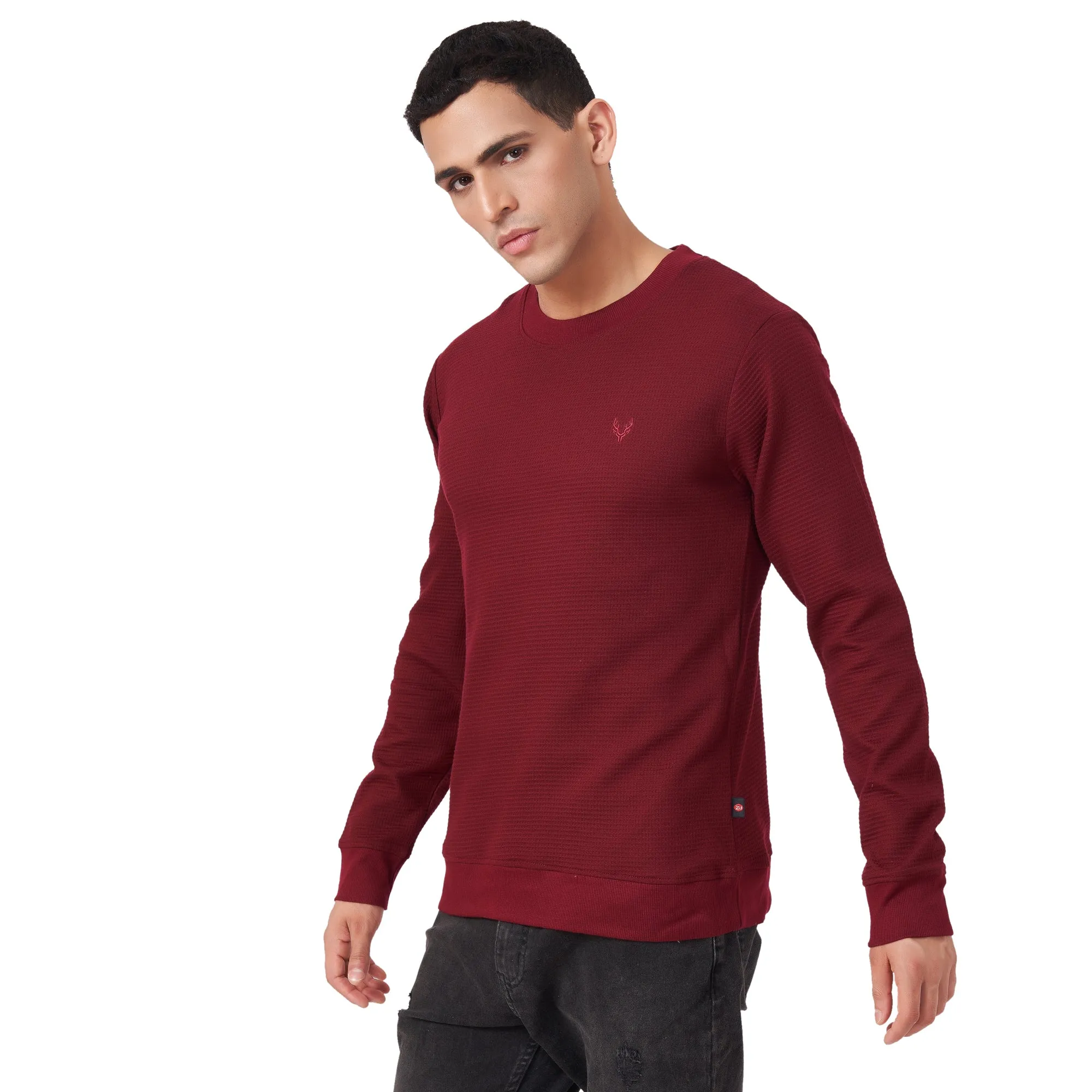 100% Cotton Waffle Knit Full Sleeve Round Neck Sweatshirt