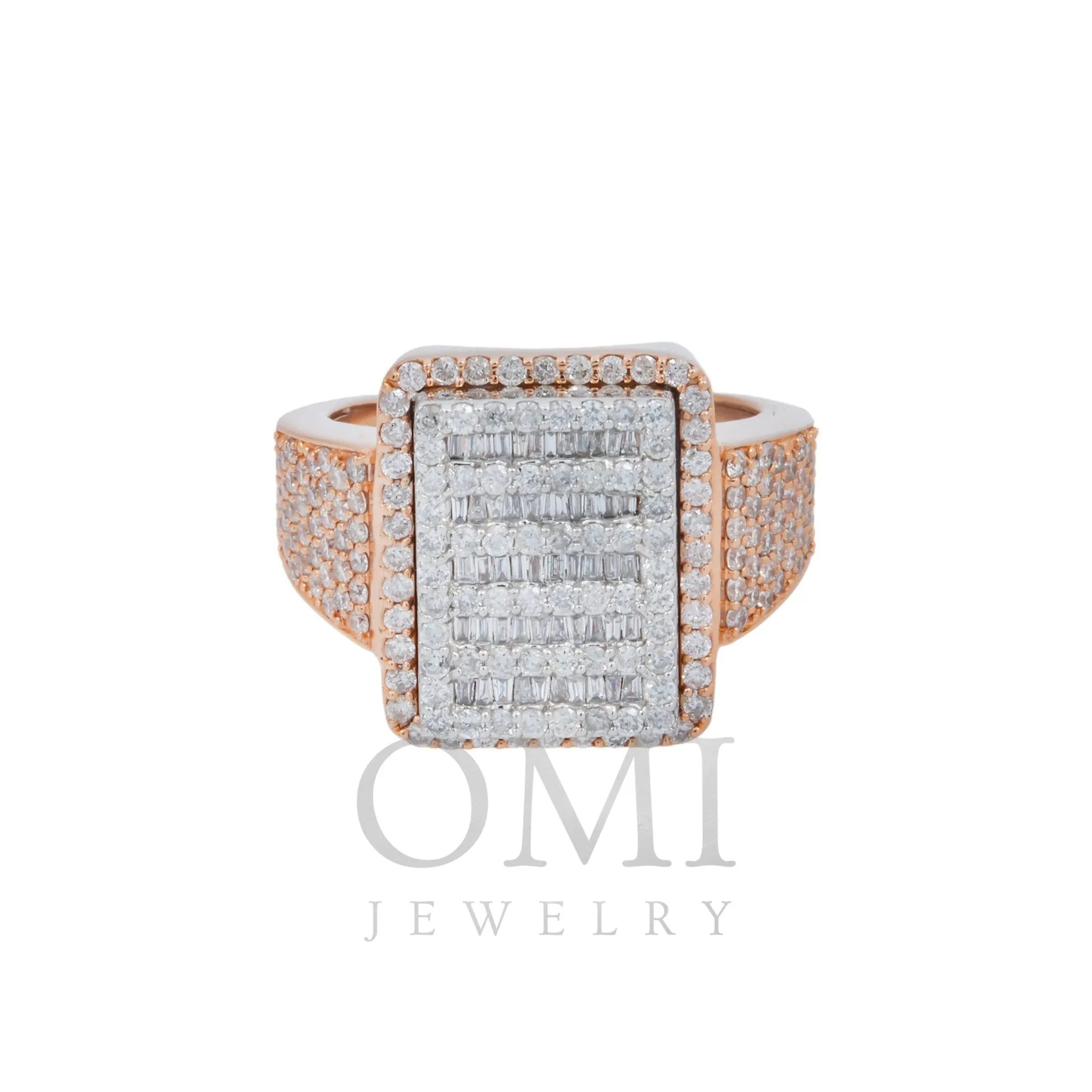 10K GOLD BAGUETTE AND ROUND DIAMOND SQUARE STATEMENT RING 2.50 CT