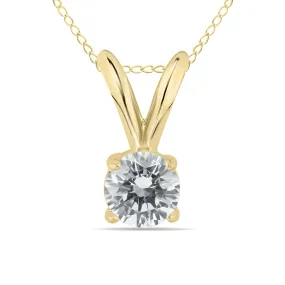 1/10 Carat Round Diamond Solitaire Pendant In 14K Yellow Gold