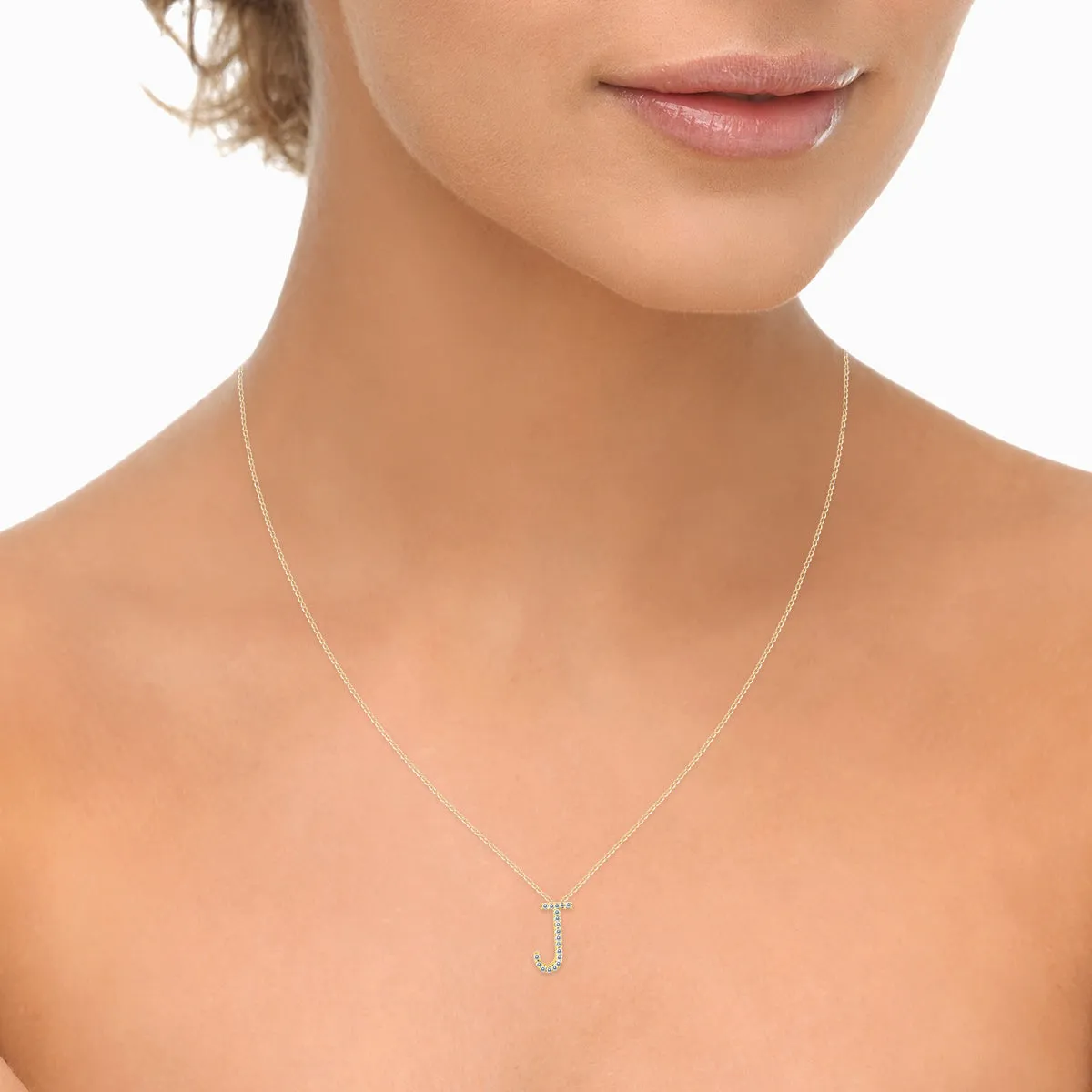 1/10 Carat Tw J Initial Diamond Pendant Necklace In 10K Yellow Gold With Adjustable Chain