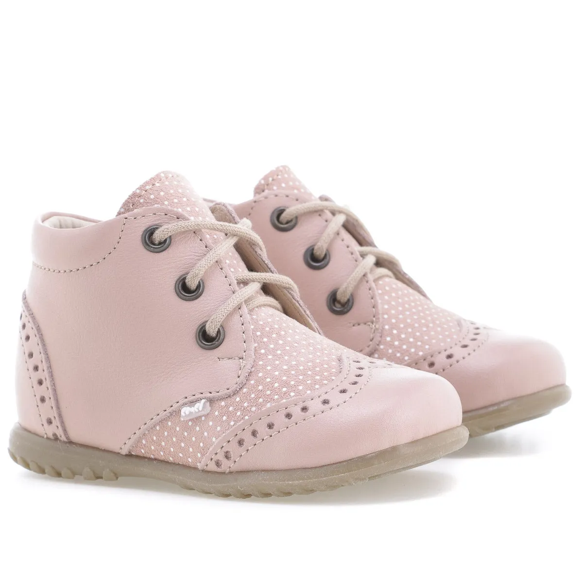 (1437B-6) Emel first shoes brogue pink polka dots