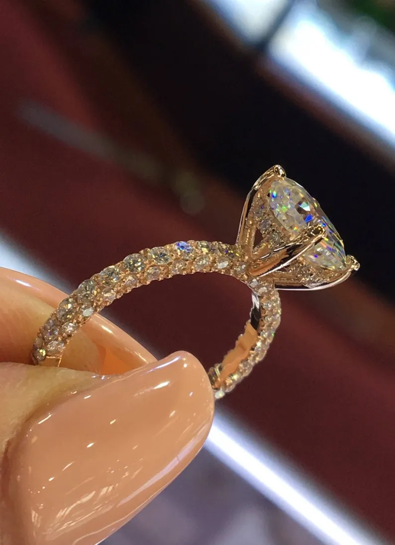 14K Gold Diamond Under Halo with 1.50 Carat Oval Shape Lab-Grown Diamond Engagement Ring