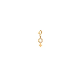 14k midi bitty pave diamond female symbol charm on spring ring