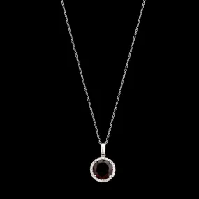 14K White Gold Estate Garnet and Diamond Pendant Necklace