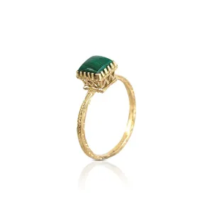 14K Yellow Gold Malachite 6X6mm Square Ring