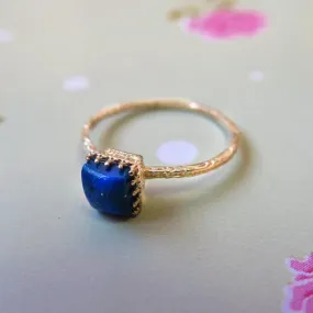 14K Yellow Gold Square Blue Lapis Lazuli 5X5mm Ring