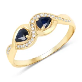 14KY Gold Blue Sapphire and Diamond Ladies Ring US:7