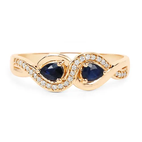 14KY Gold Blue Sapphire and Diamond Ladies Ring US:7