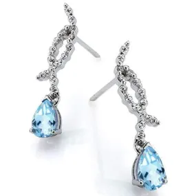 1.57 CT BABY SWISS BLUE TOPAZ & DIAMOND 925 STERLING SILVER DANGLE EARRINGS