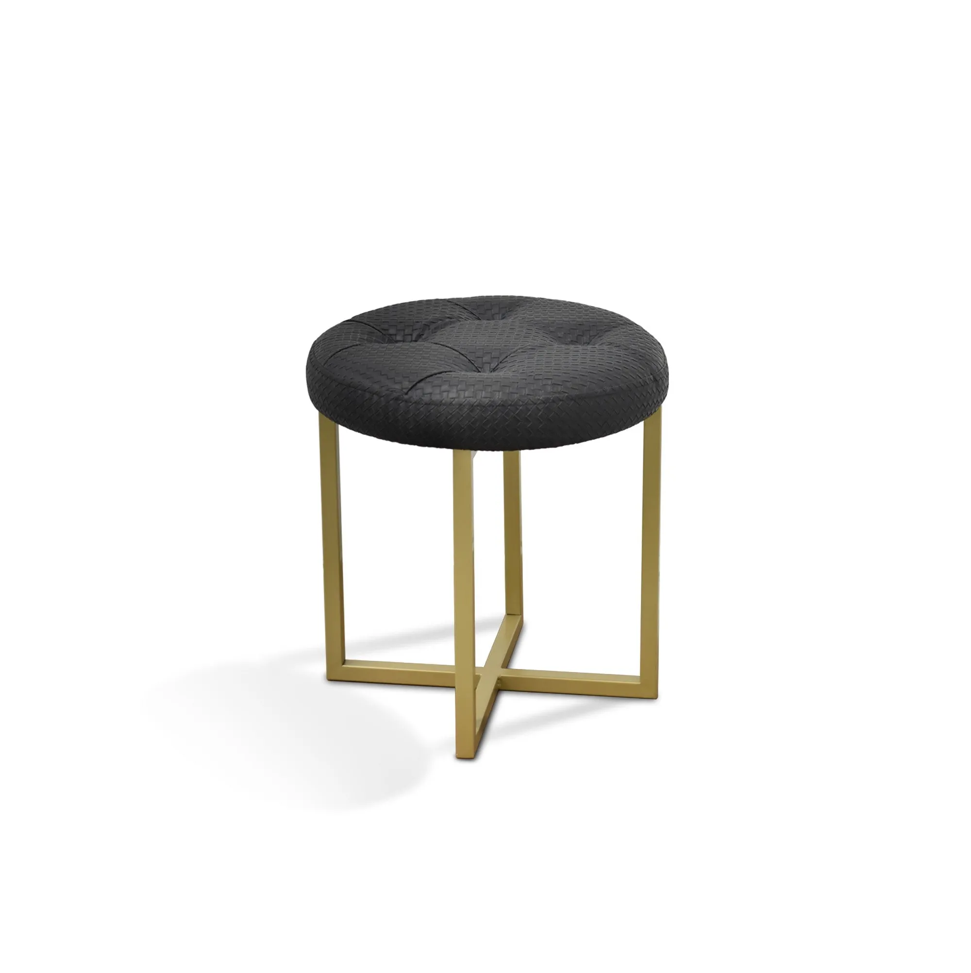 17" Black Tufted Faux Leather and Gold Stool By Homeroots