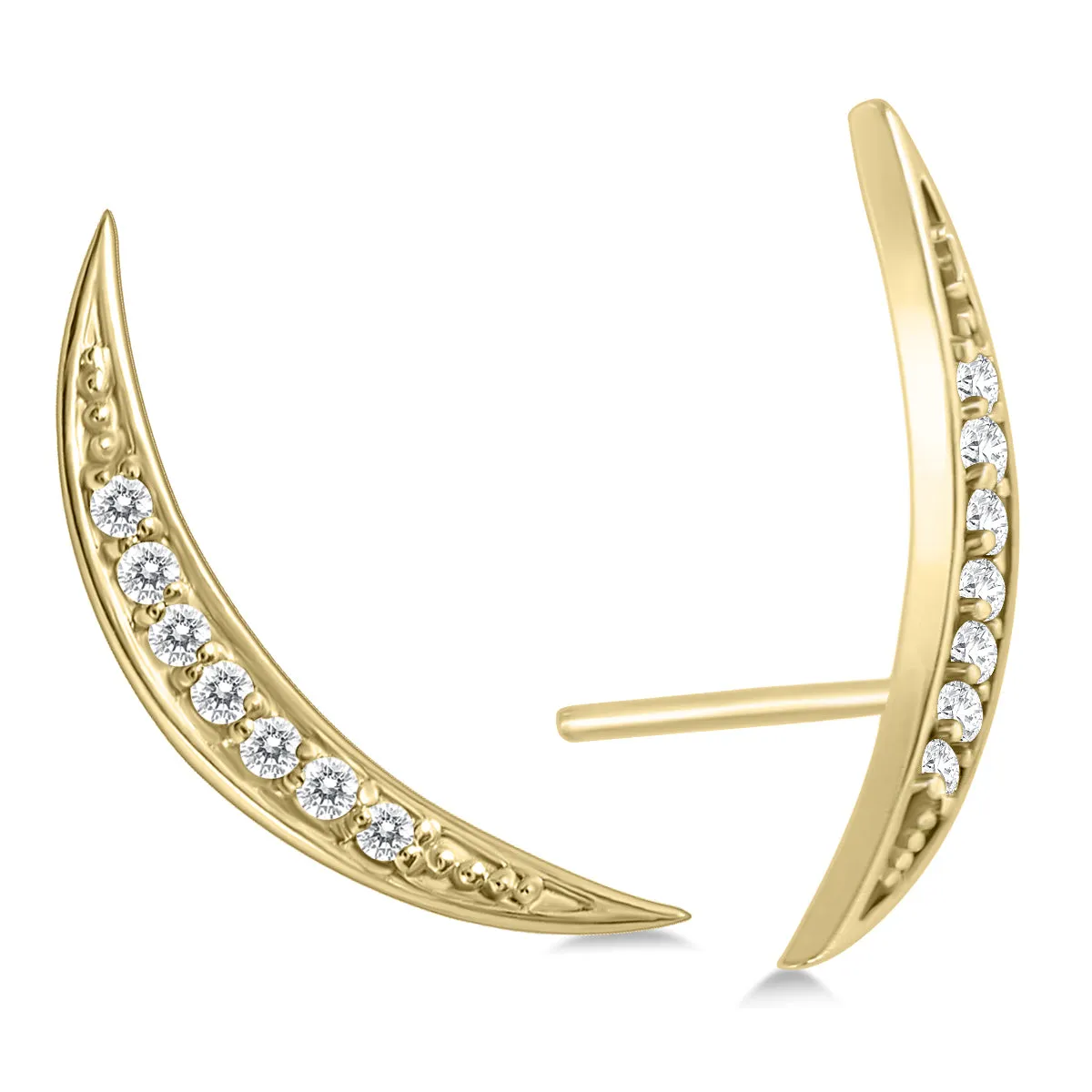 1/8 Ctw Genuine Diamond Moon Climber Earrings In 14K Yellow Gold