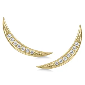 1/8 Ctw Genuine Diamond Moon Climber Earrings In 14K Yellow Gold