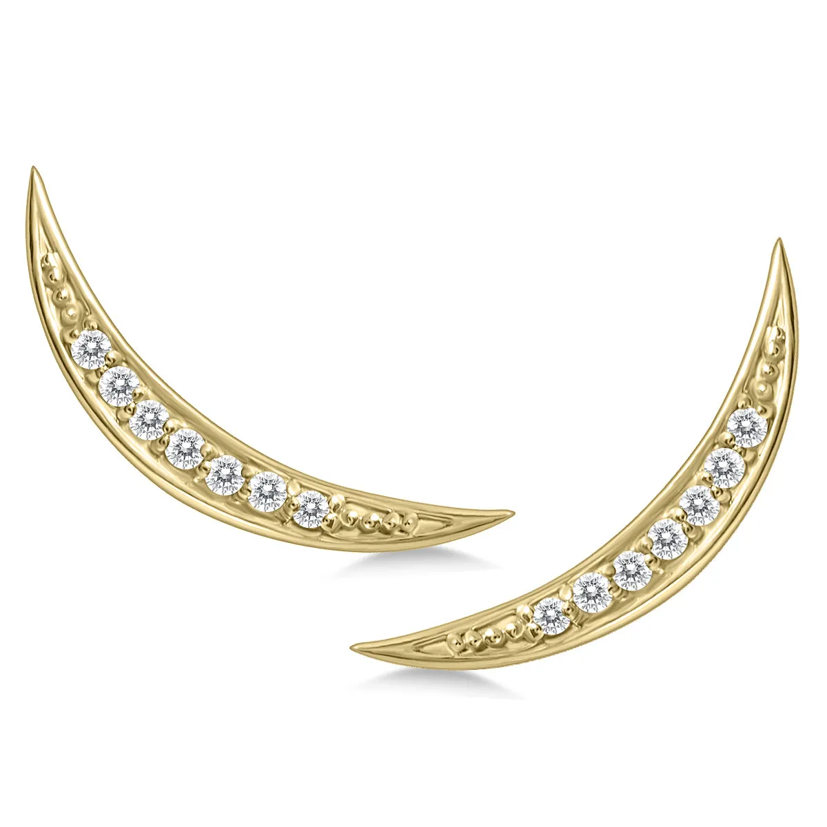 1/8 Ctw Genuine Diamond Moon Climber Earrings In 14K Yellow Gold