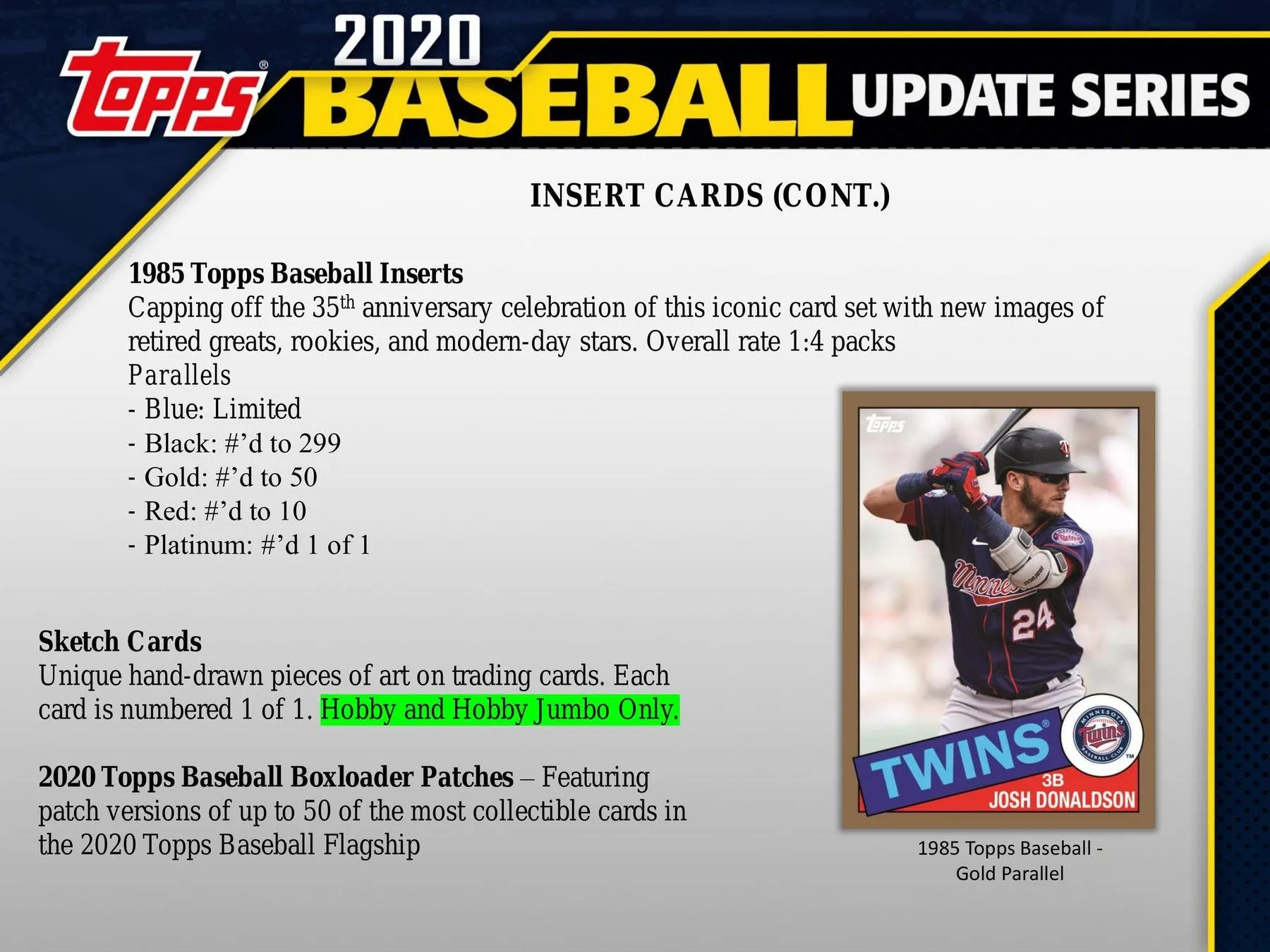 2020 Topps Update Series Baseball Hobby Box 24 Packs Per Box, 14 Cards Per Pack