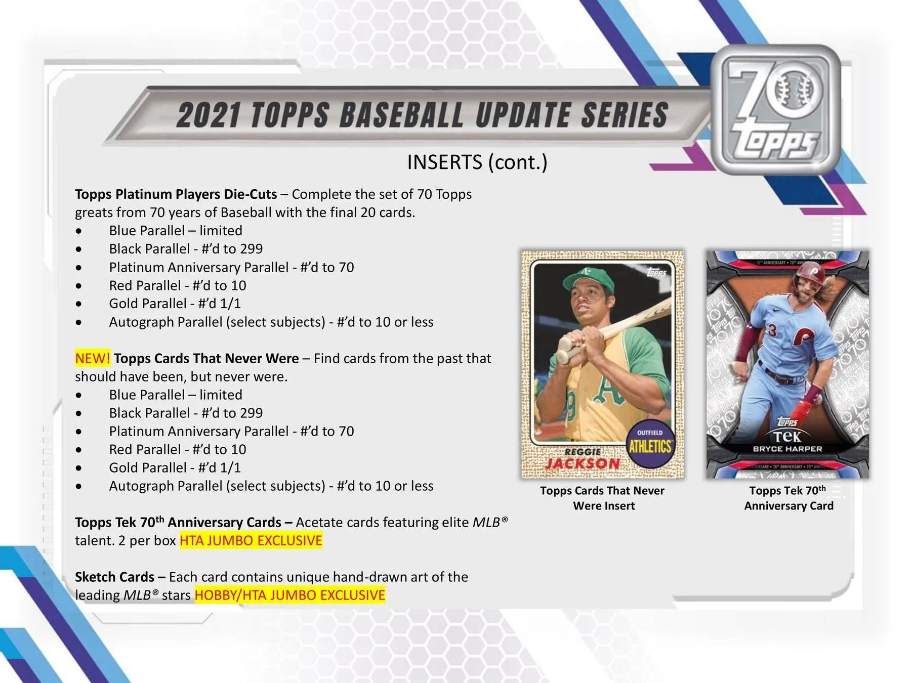 2021 Topps Update Series Baseball Hobby Jumbo Box 10 Packs Per Box, 46 Cards Per Pack