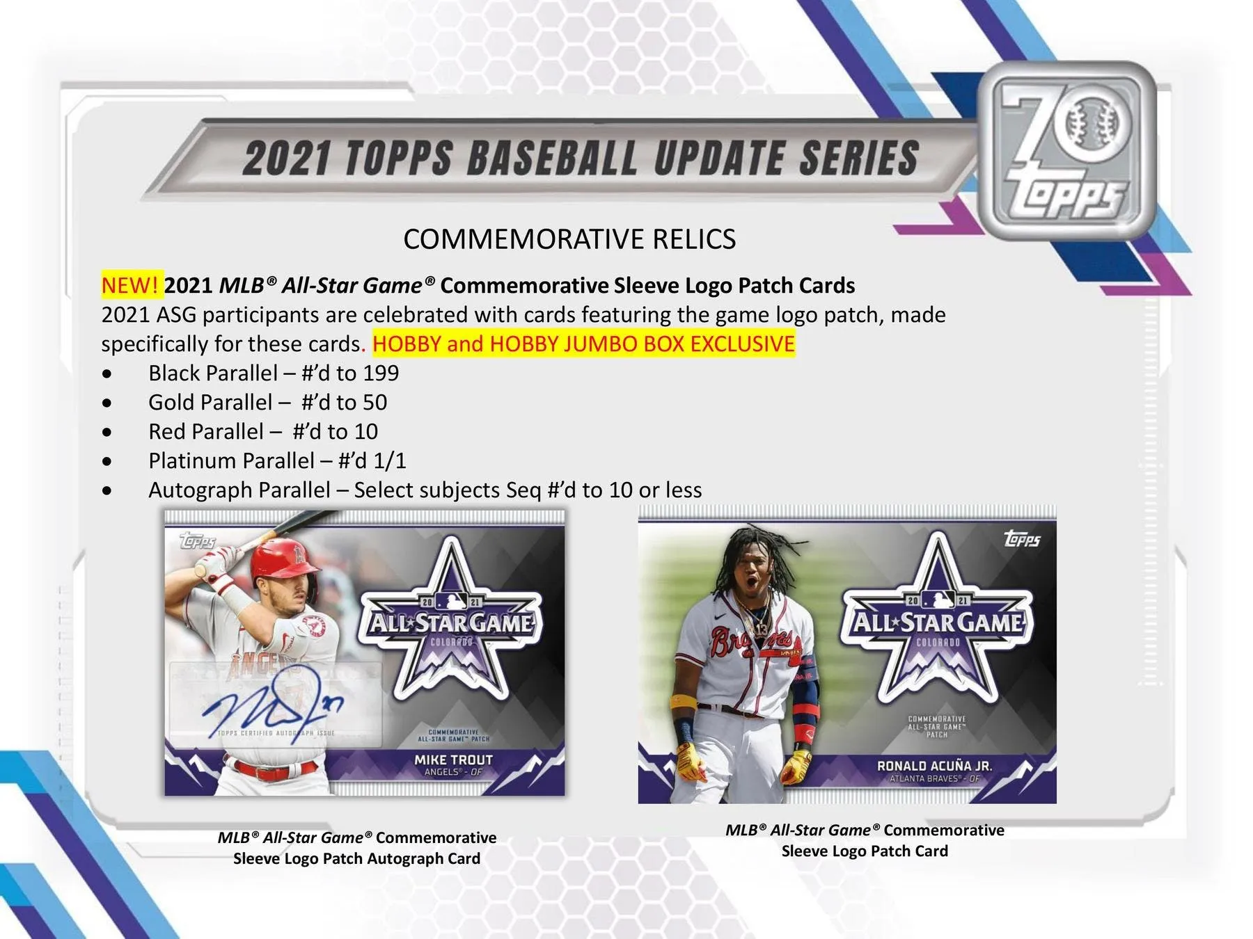 2021 Topps Update Series Baseball Hobby Jumbo Box 10 Packs Per Box, 46 Cards Per Pack