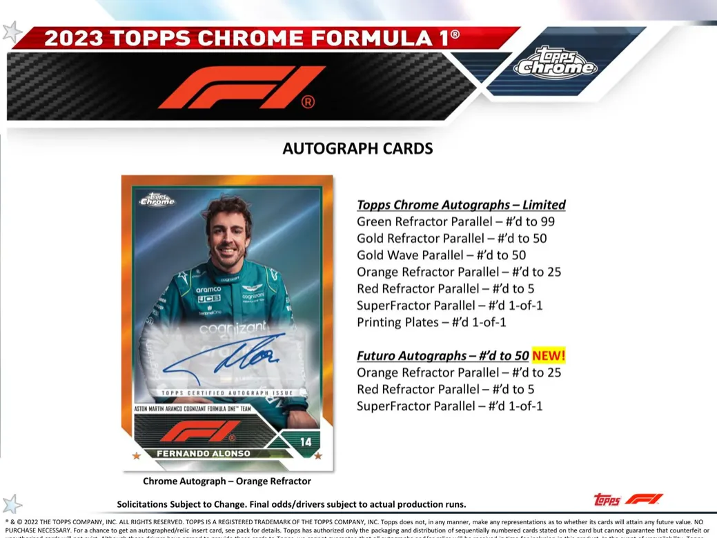 2023 Topps Chrome F1 Formula 1 Racing Hobby Box 20 Packs per Box, 4 Cards per Pack