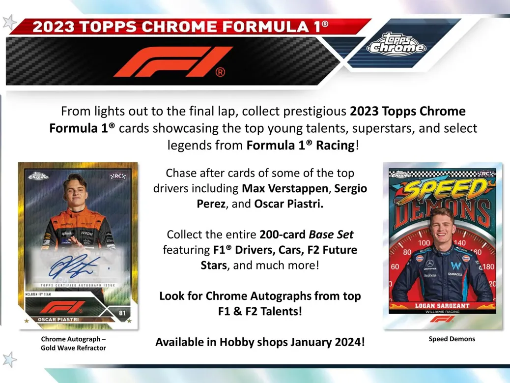 2023 Topps Chrome F1 Formula 1 Racing Hobby Box 20 Packs per Box, 4 Cards per Pack