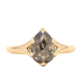 2.23ct Pear Rosecut Diamond Low Profile Six Prong Split Shank Solitaire in 14k Yellow Gold