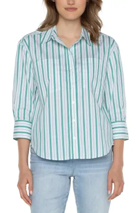 3/4 Sleeve Button Down in Green