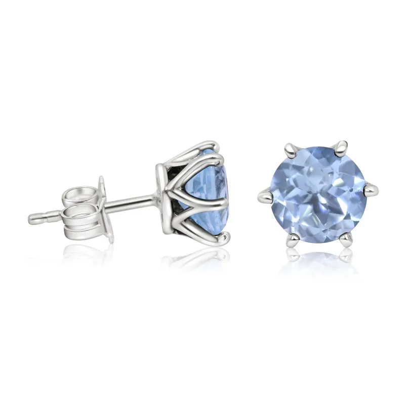 925 Silver Blue Topaz Studs - Handmade 7mm Nov. Birthstone Earrings