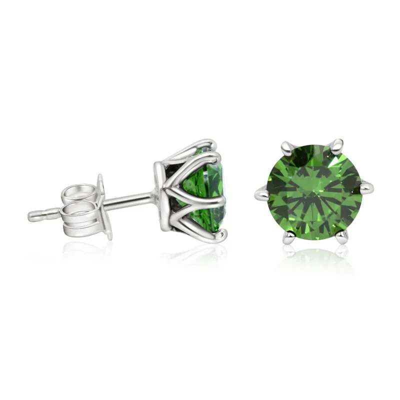 925 Silver Green CZ Studs - Dec Birthstone, 7mm Zirconia