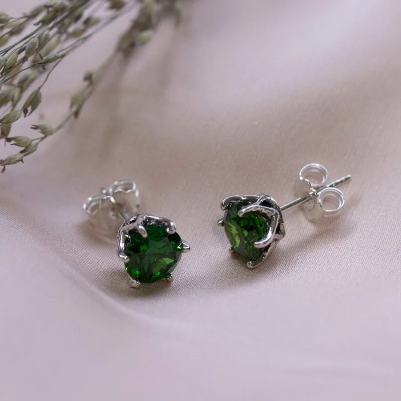 925 Silver Green CZ Studs - Dec Birthstone, 7mm Zirconia