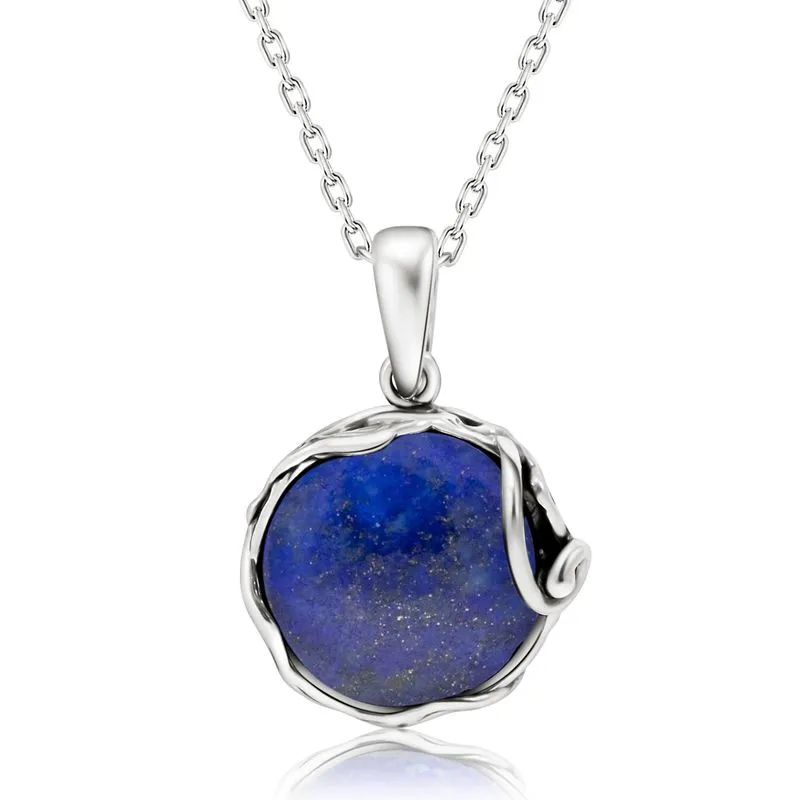 925 Sterling Silver Round Blue Lapis Lazuli 14mm Pendant