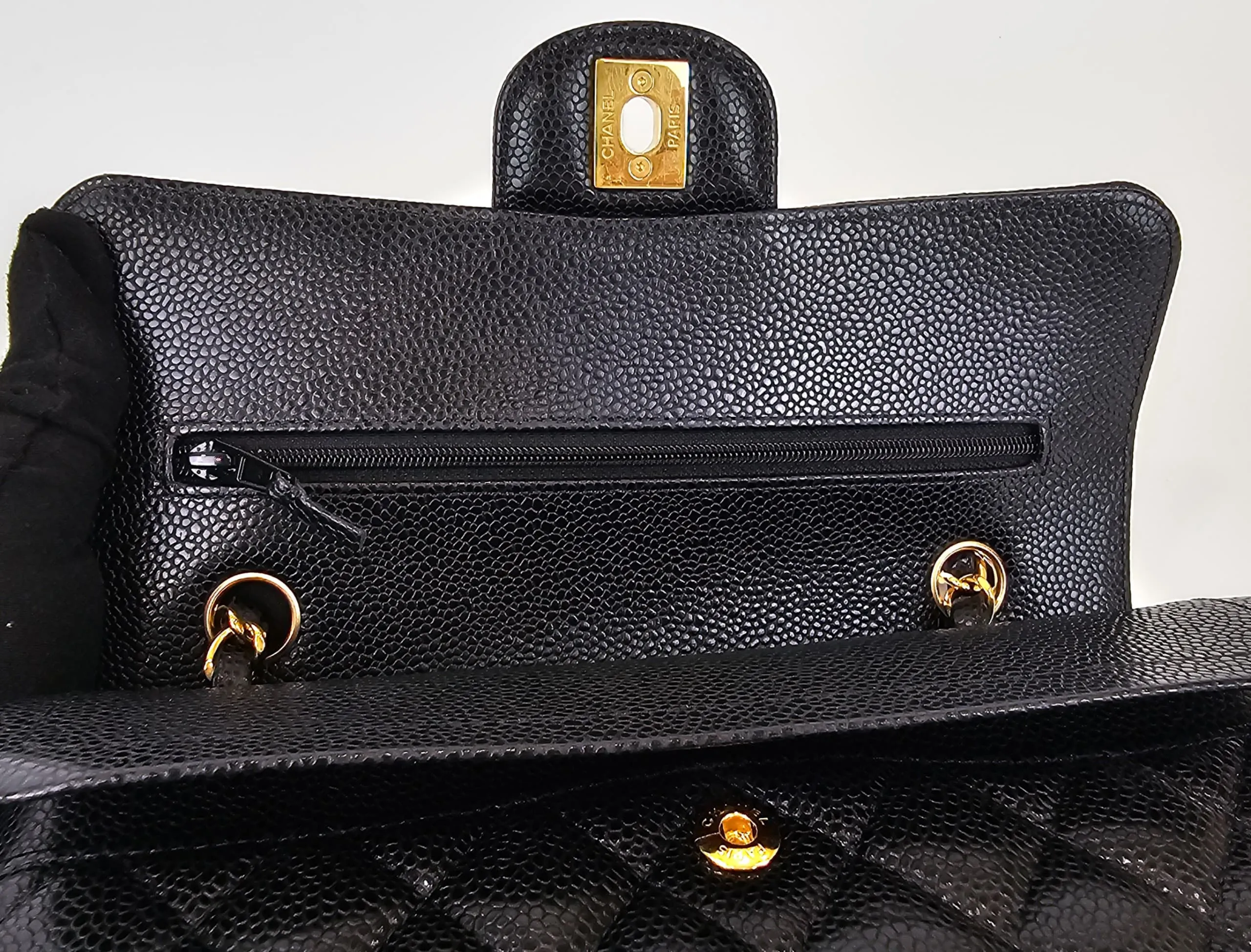 A01113 Small Black Caviar Classic Flap Bag GHW