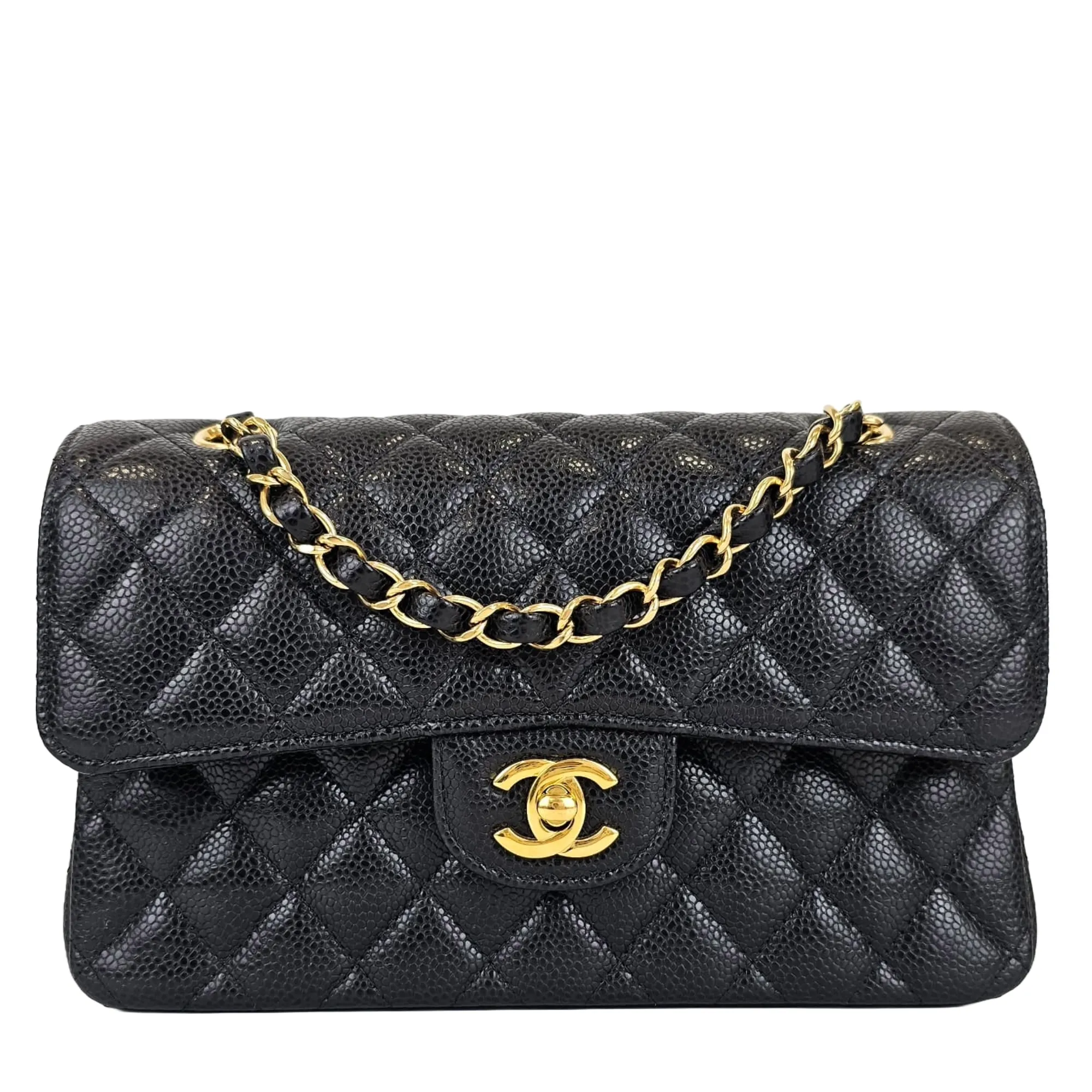 A01113 Small Black Caviar Classic Flap Bag GHW