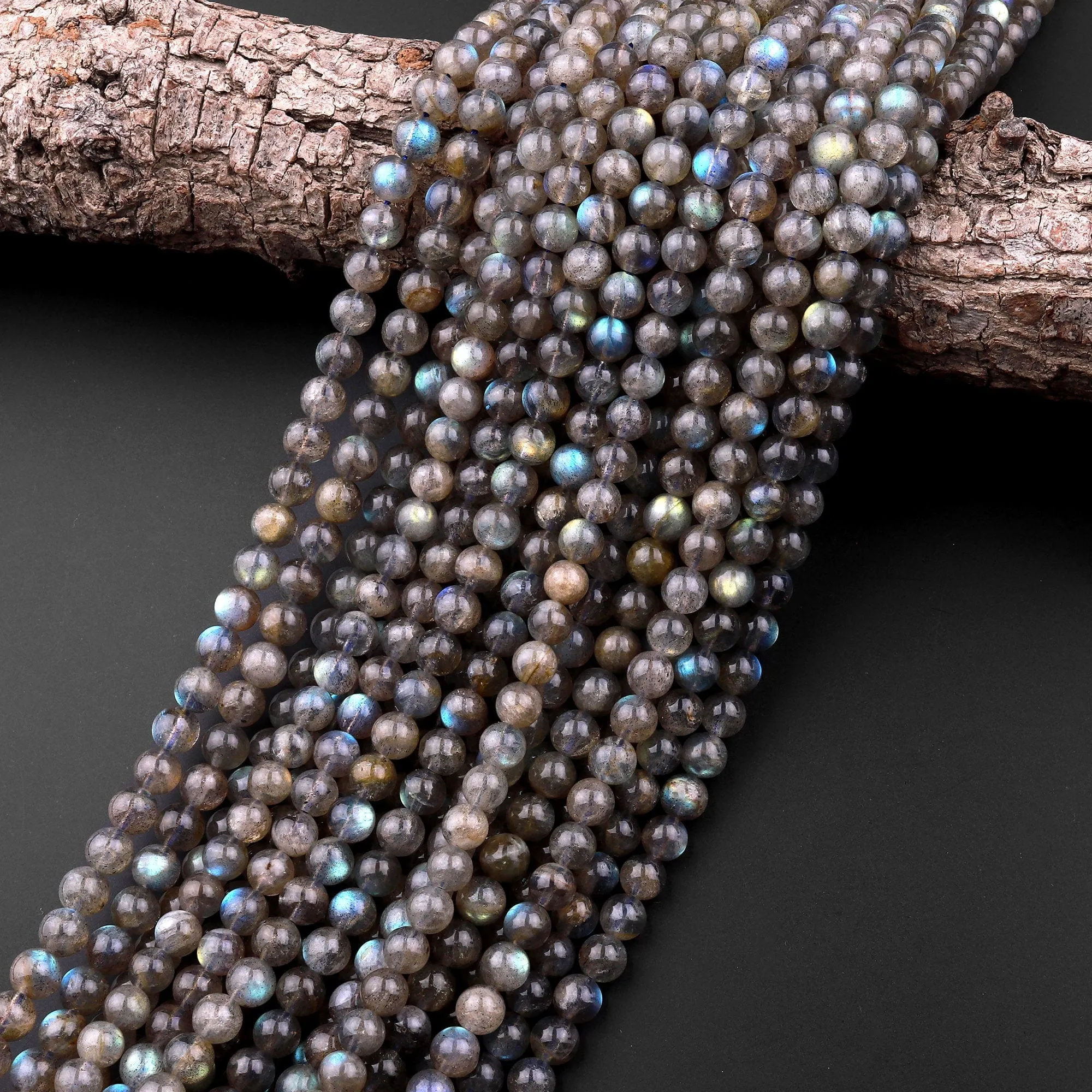 AA Natural Labradorite 4mm 6mm 8mm 10mm Round Beads Rainbow Flashes 15.5" Strand