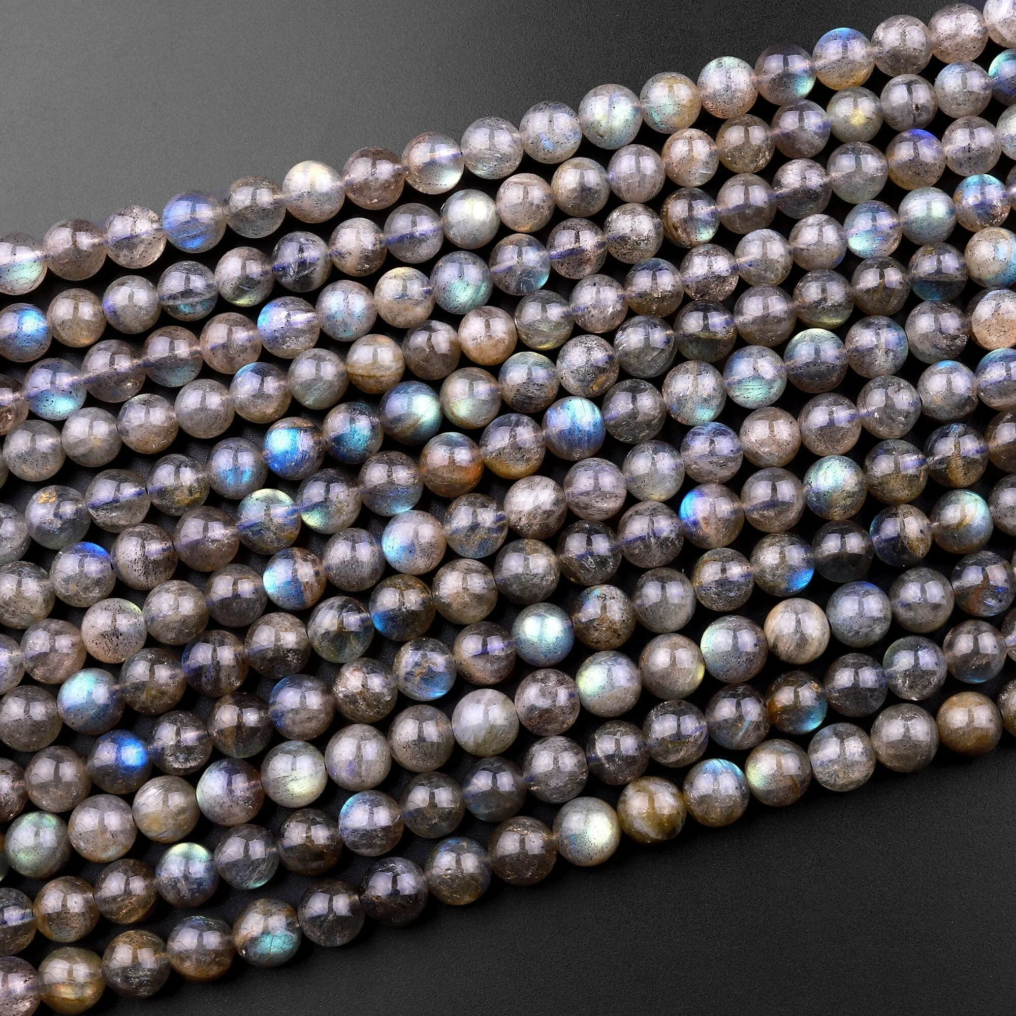 AA Natural Labradorite 4mm 6mm 8mm 10mm Round Beads Rainbow Flashes 15.5" Strand