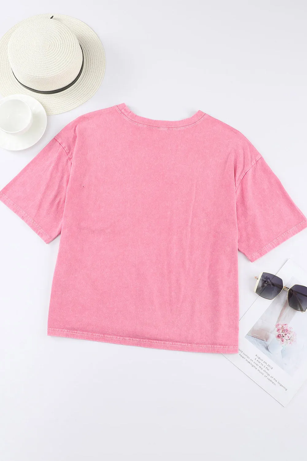 Acid Wash Lace Patch Pocket T-Shirt