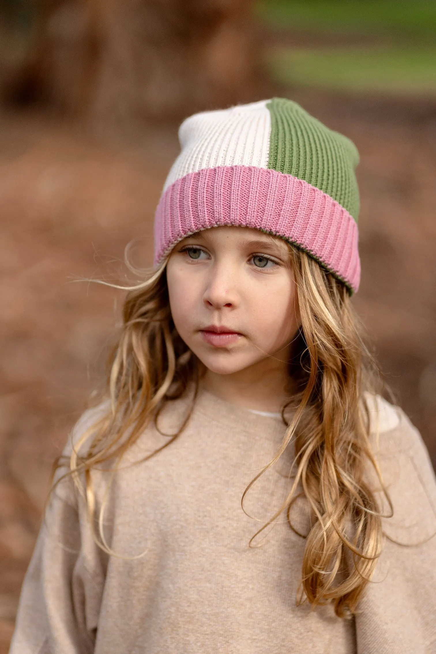 Acorn River Merino Beanie - Green and Pink