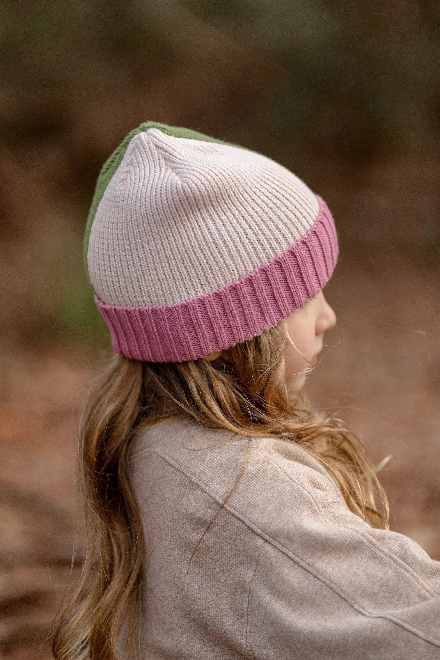 Acorn River Merino Beanie - Green and Pink