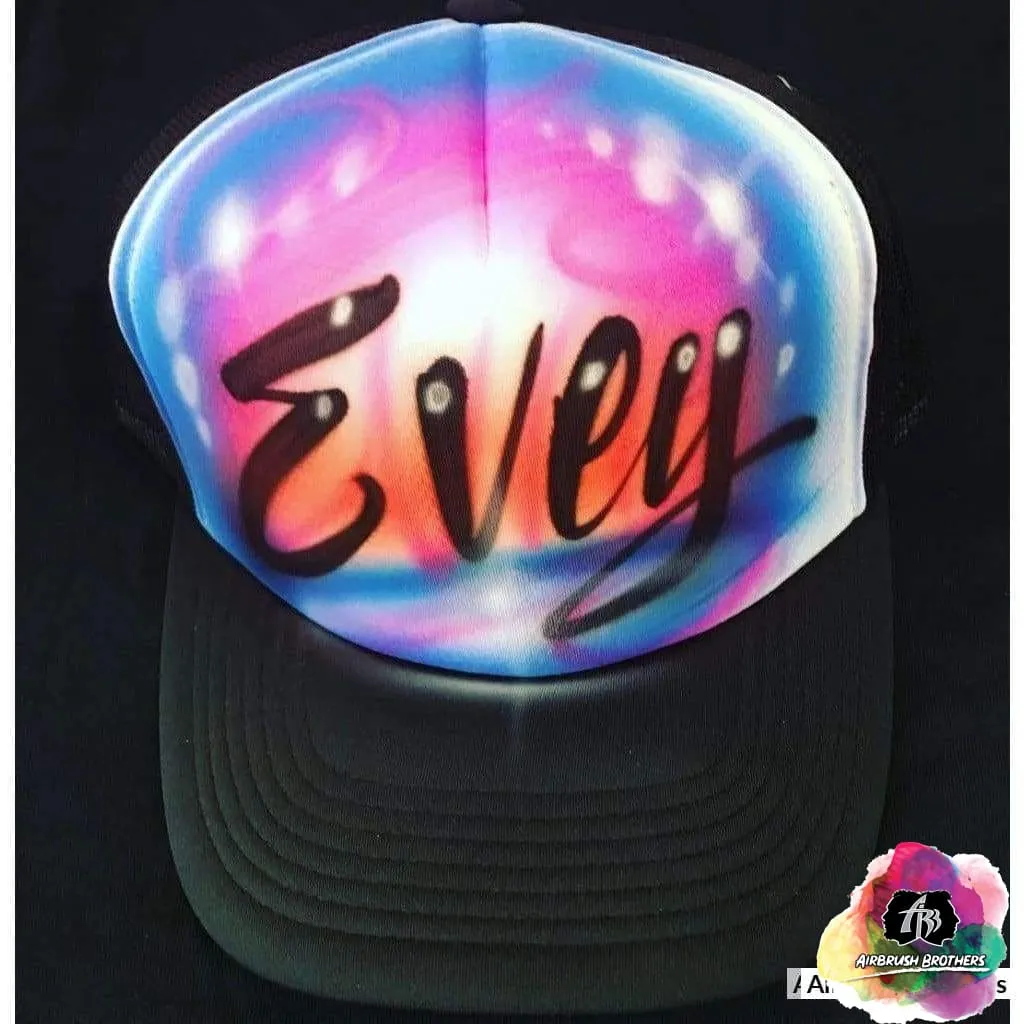 Airbrush Script Swirl Hat Design