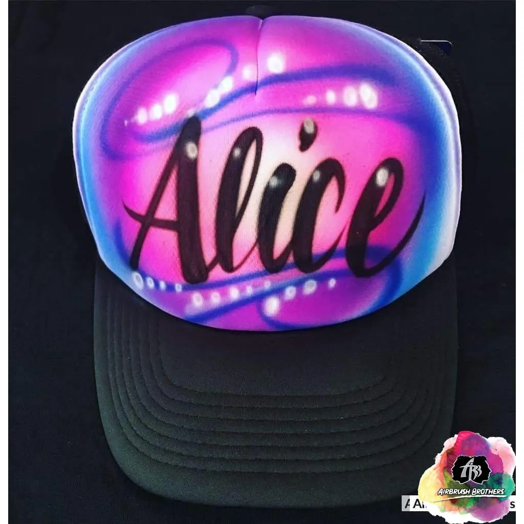 Airbrush Script Swirl Hat Design