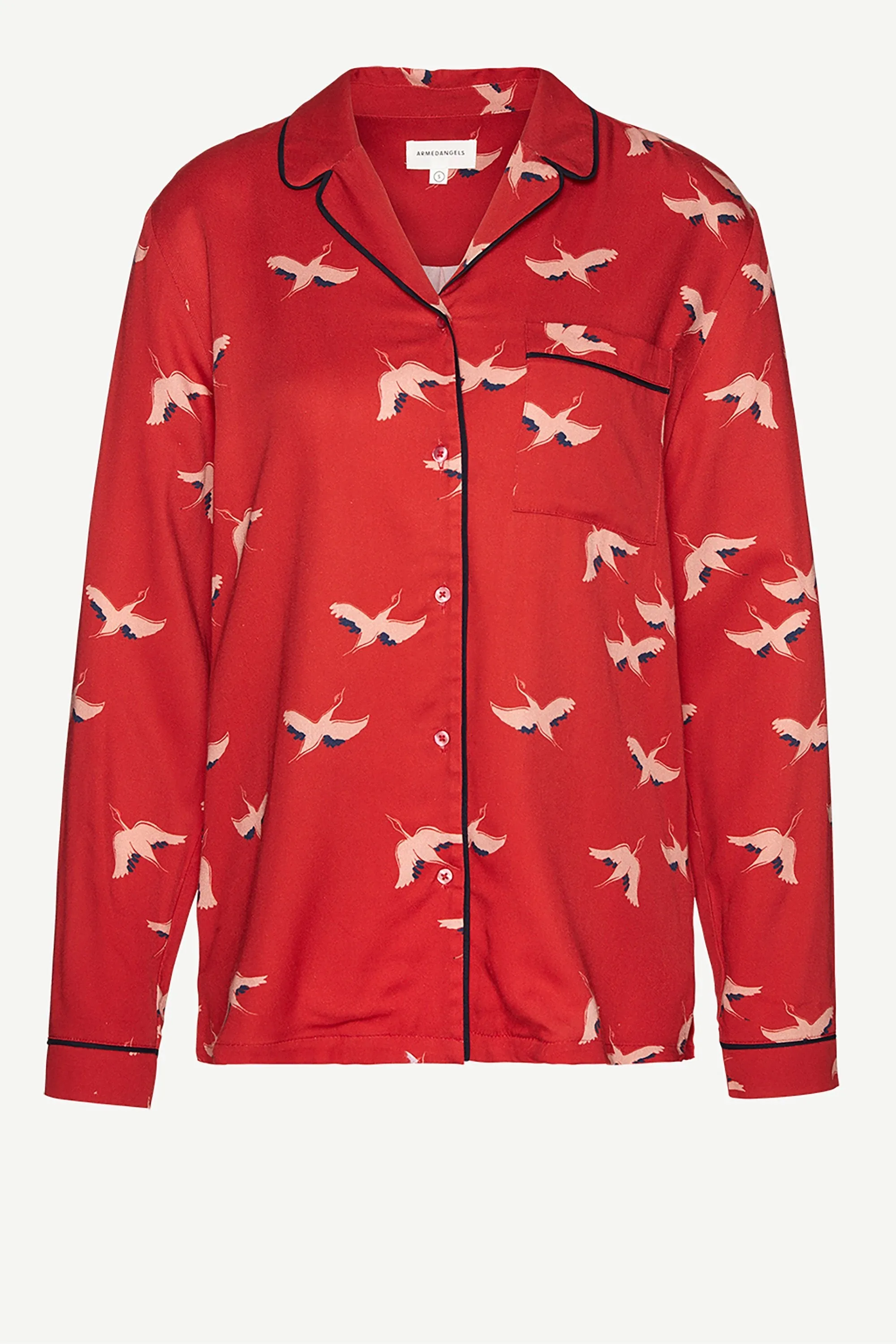 aletta shirt <br> red & cranes in the sky <br> by ARMEDANGELS