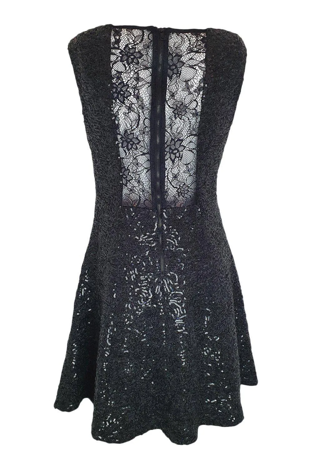 ALICE   OLIVIA Black Sequin Lace Back Fit and Flare Mini Dress (8)