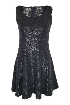 ALICE   OLIVIA Black Sequin Lace Back Fit and Flare Mini Dress (8)