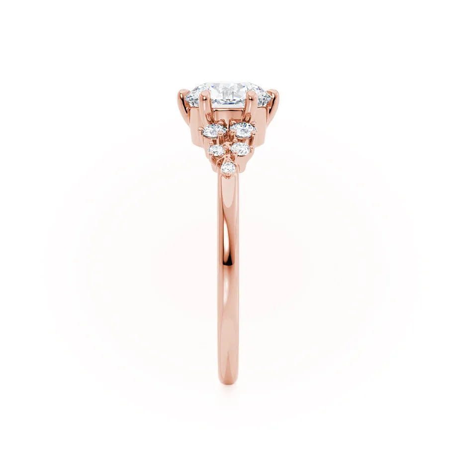 ALYA - Oval Lab Diamond Starburst Cluster Shoulder Set Engagement Ring 18k Rose Gold