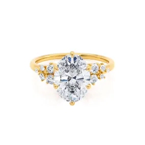 ALYA - Oval Lab Diamond Starburst Cluster Shoulder Set Engagement Ring 18k Yellow Gold