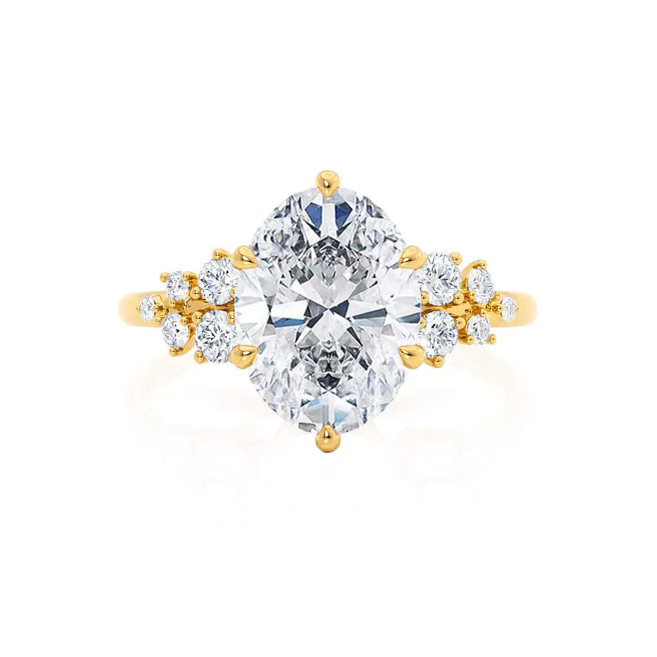 ALYA - Oval Lab Diamond Starburst Cluster Shoulder Set Engagement Ring 18k Yellow Gold