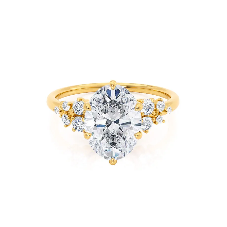 ALYA - Oval Lab Diamond Starburst Cluster Shoulder Set Engagement Ring 18k Yellow Gold