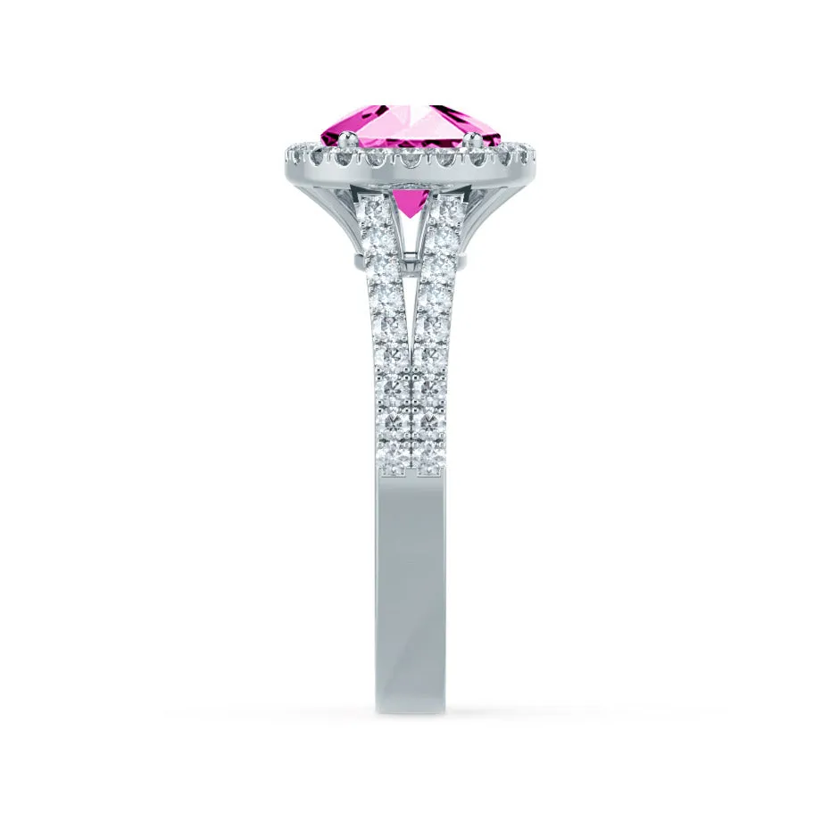 AMELIA - Chatham® Lab Grown Pink Sapphire & Diamond 18k White Gold Halo Ring