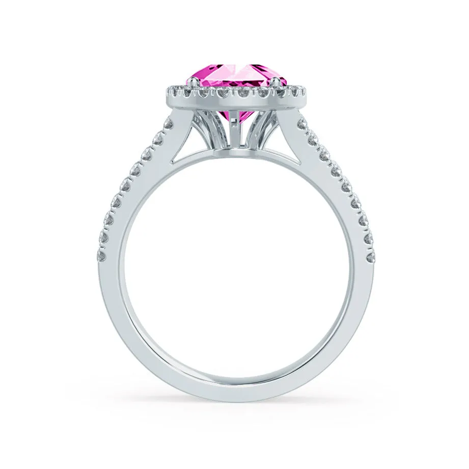 AMELIA - Chatham® Lab Grown Pink Sapphire & Diamond 18k White Gold Halo Ring